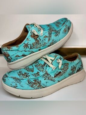 Ariat Hilo Western Aloha Turquoise Paniolo Print  Sz 6.5B  Essentially NEW! 🌴🐎